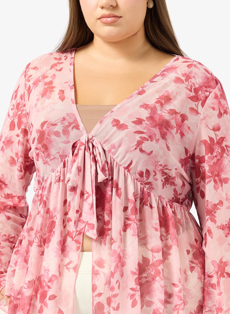 ايلا بلس بلوزة مطبوعة بالزهور مقاس كبير برباط - Image 3